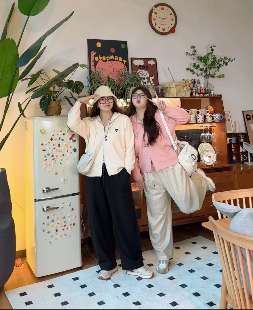 （1092）大码胖mm秋季新款休闲宽松显瘦连帽针织衫双拉链上衣女