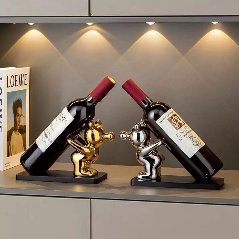泡泡熊红酒架摆件客厅现代轻奢高档创意玄关酒柜餐边柜家居装饰品