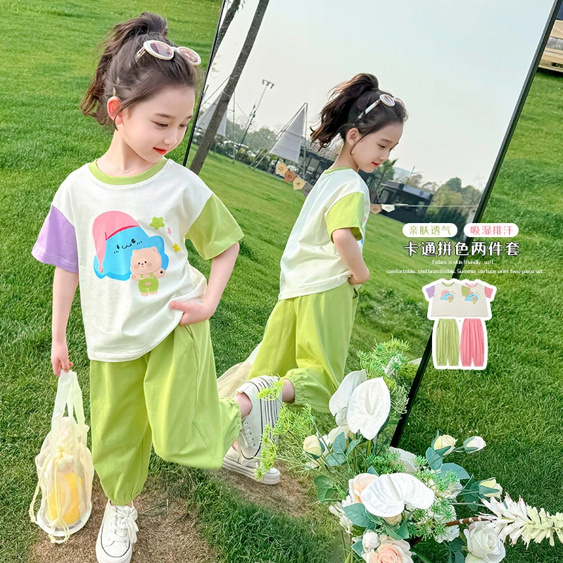 纯棉女童夏季套装2025新款休闲运动两件套宝宝洋气夏天时髦儿童装