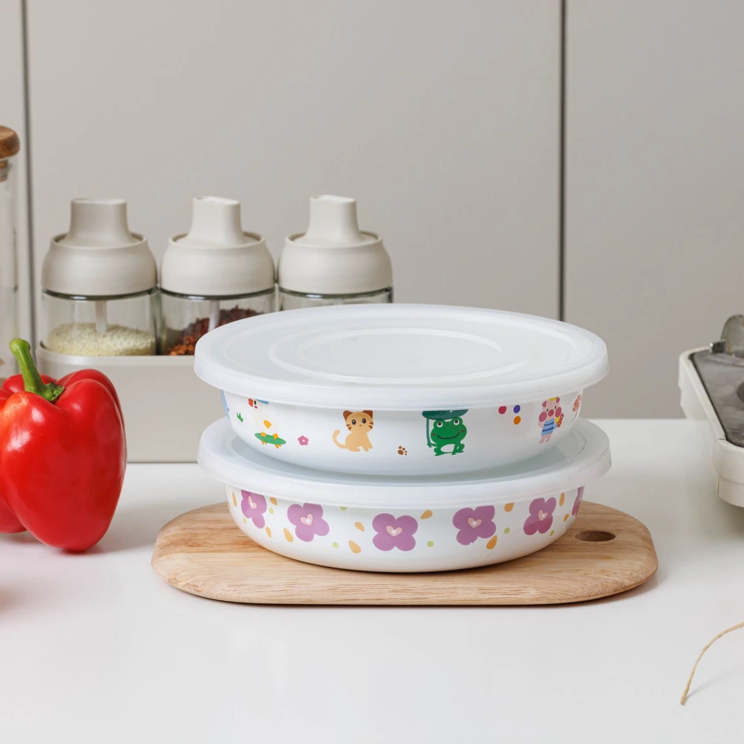 【升级款TPE盖子】20cm设计师款 珐琅搪瓷盘烤盘水果盘菜盘带盖子