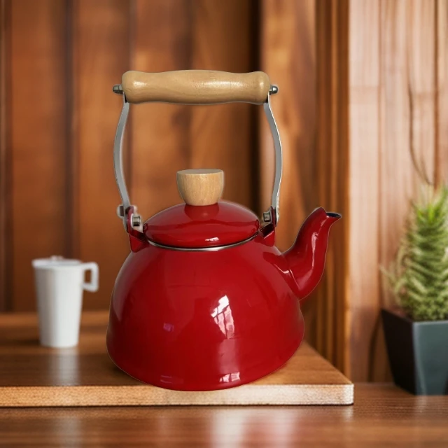 颜值好物  1.5L红色搪瓷珐琅平底壶花茶壶煮奶壶