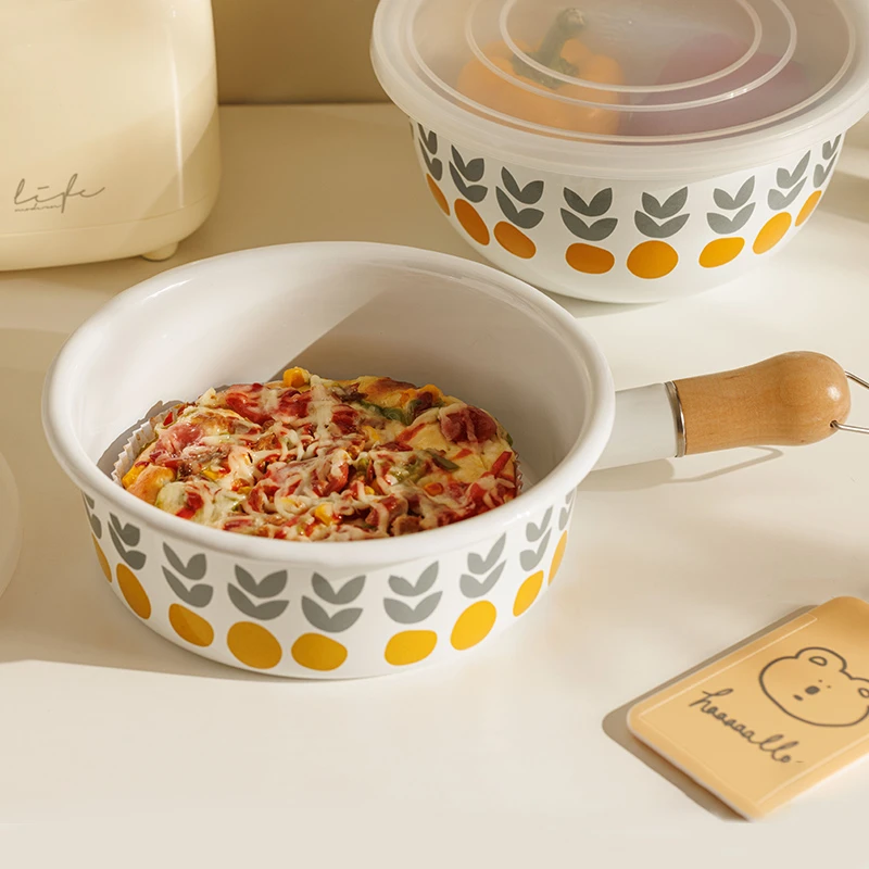 【大哥推荐】20厘米 轻奢 搪瓷木柄奶锅雪平锅芝士锅 橘子花