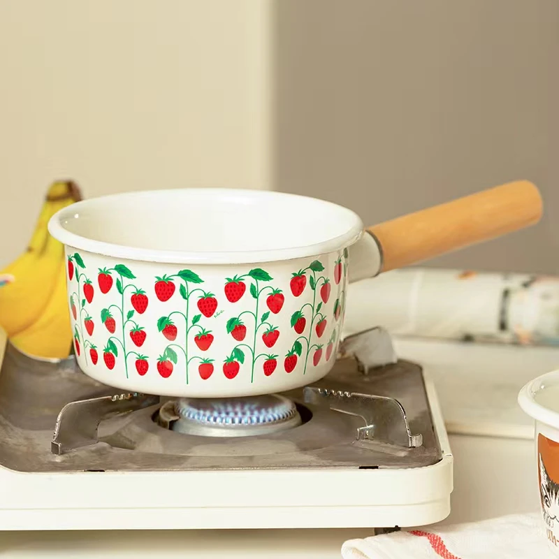 【大哥推荐】搪瓷草莓花系列 加厚款奶锅