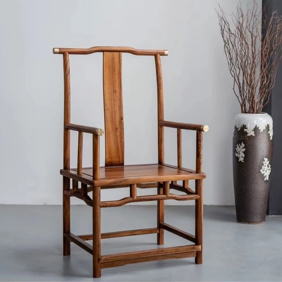 011胡桃木新中式铜件官帽椅64×51×115坐高48