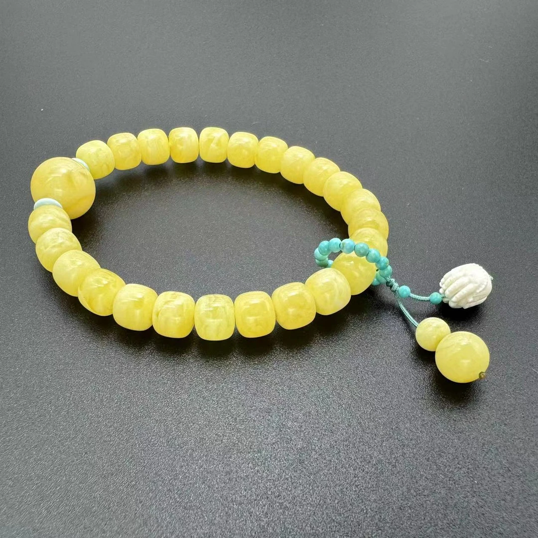 【景旺】【凝翠】8mm+老型蜜蜡绿跑环DIY手串经典女款白色轻奢时尚