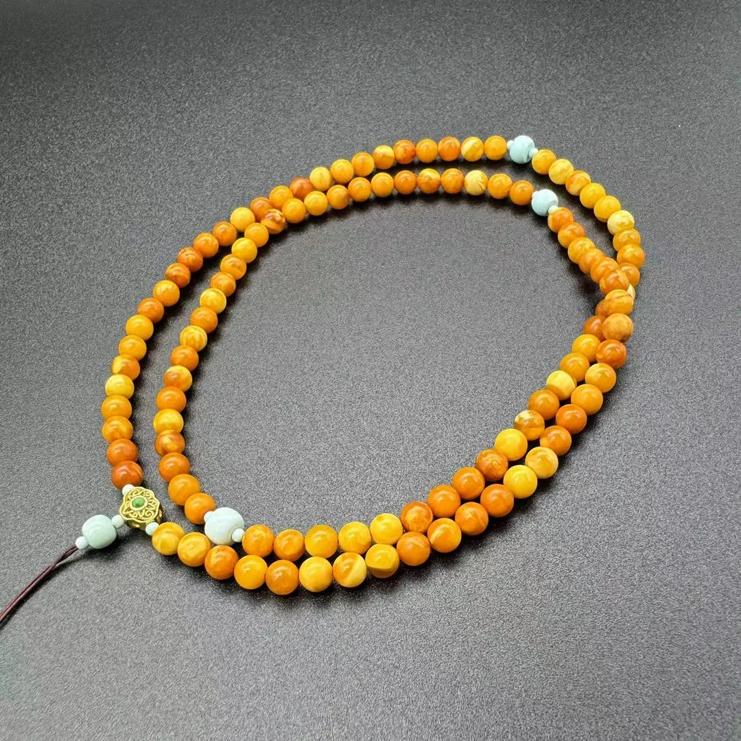 【景旺】【流年】5mm+天然蜜蜡俄料老花蜡108毛衣链多圈手链长