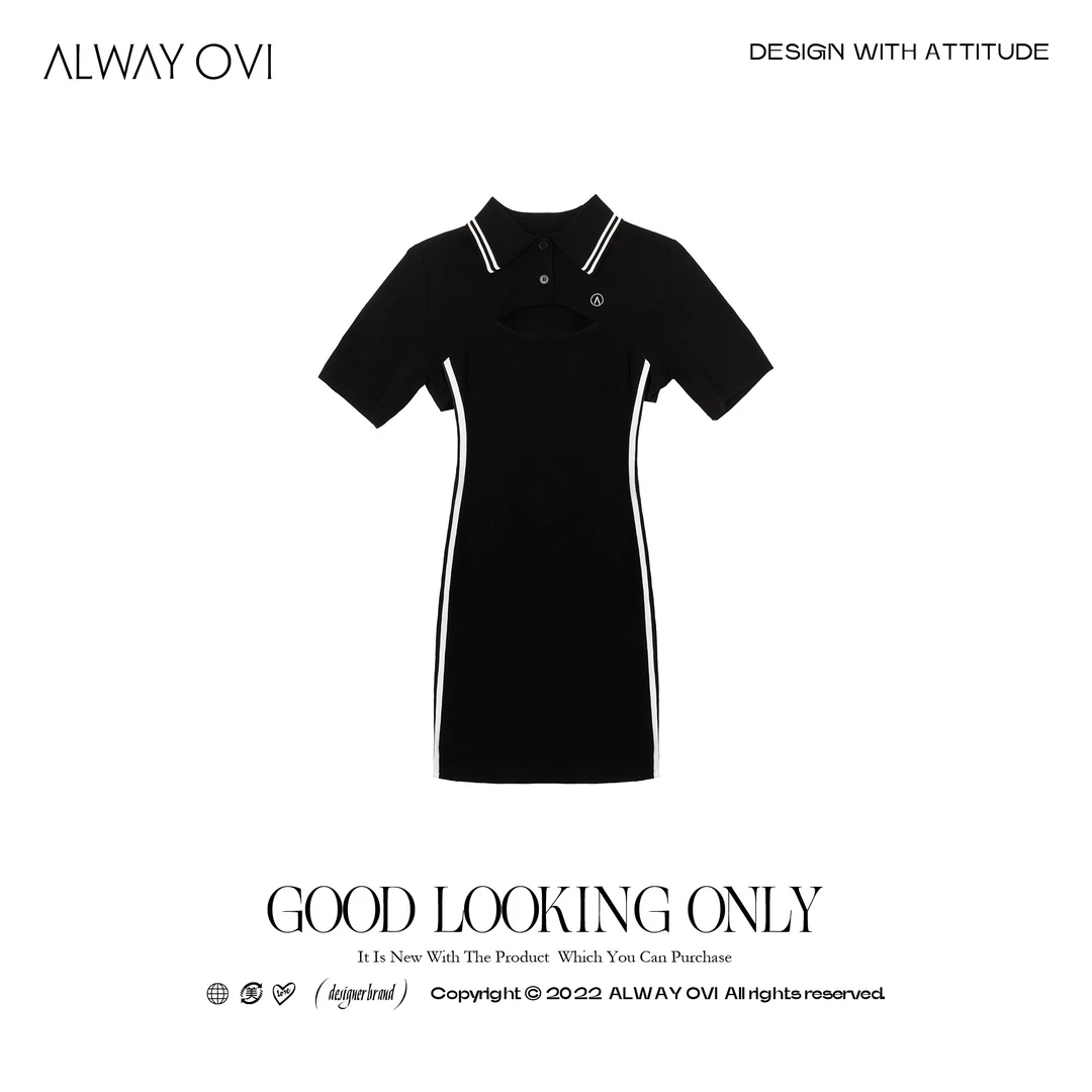 【ALWAY OVI】 POLO领字母短款罩衫吊带套装连衣裙-T50032178