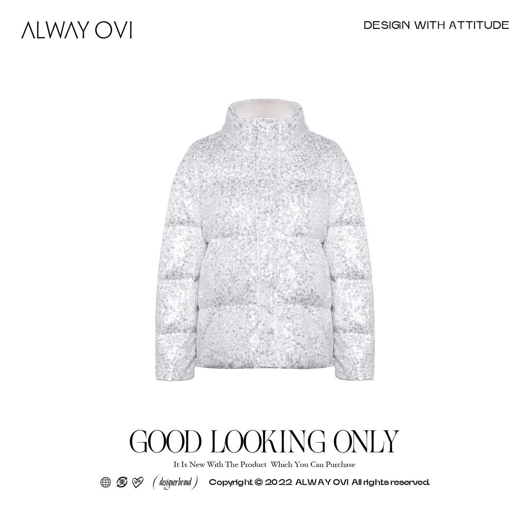 ALWAY OVI 立领亮片宽松显瘦棉服外套