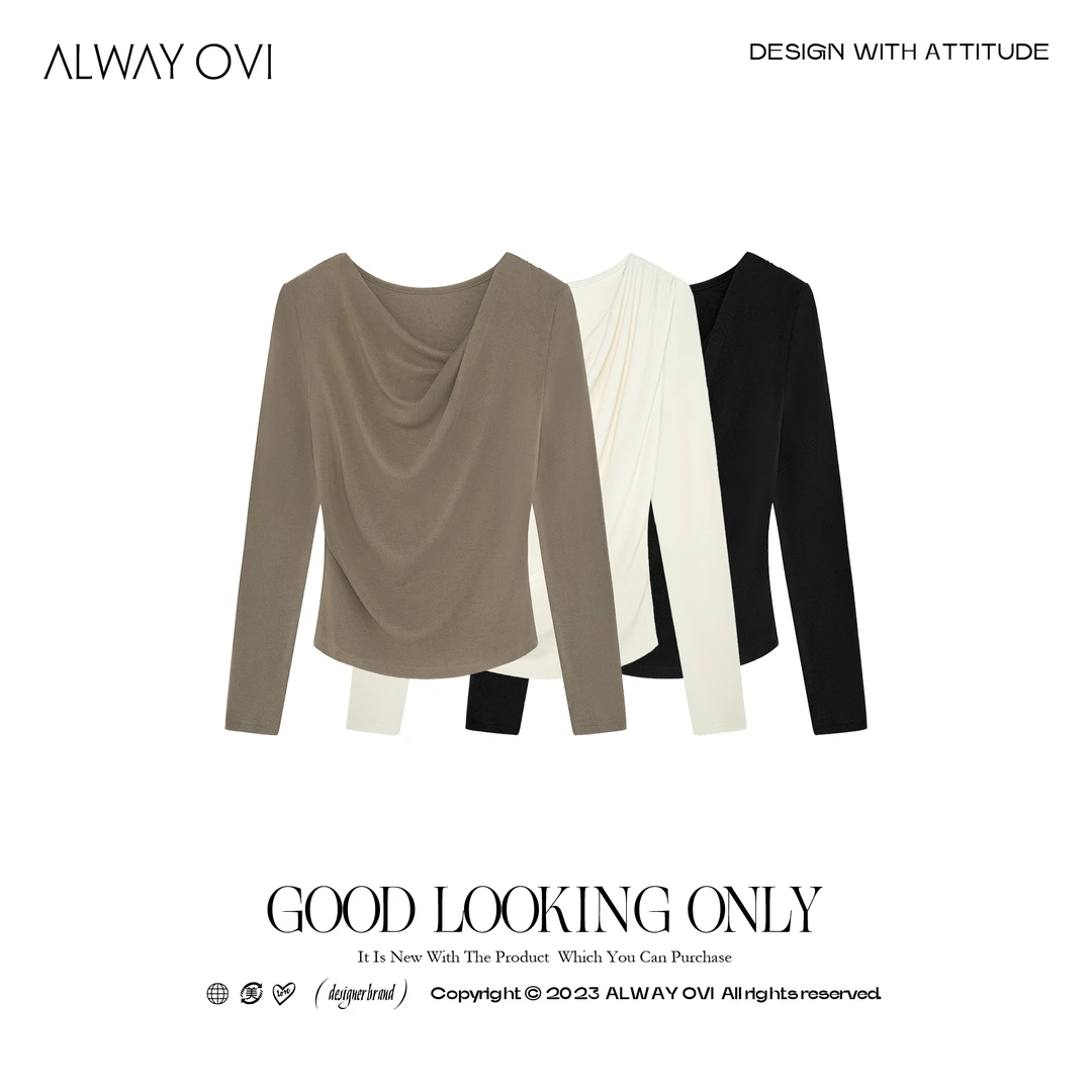 ALWAY OVI 显瘦百搭荡领长袖打底衫T恤上衣