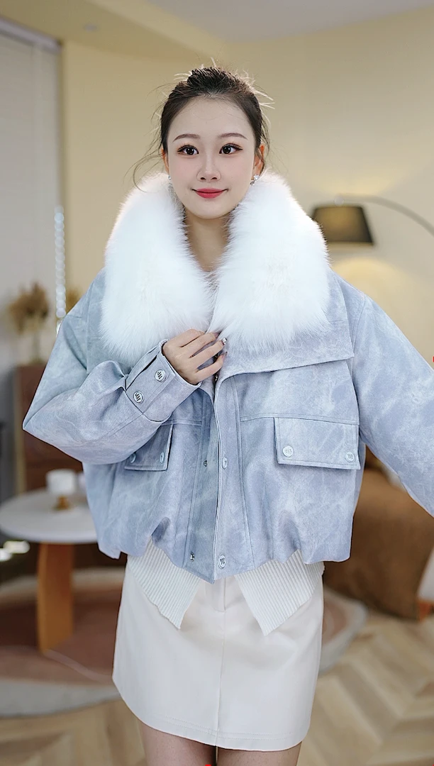 破破-2024秋冬毛外套时尚气质款轻奢百搭女款短款冬季保暖女PU