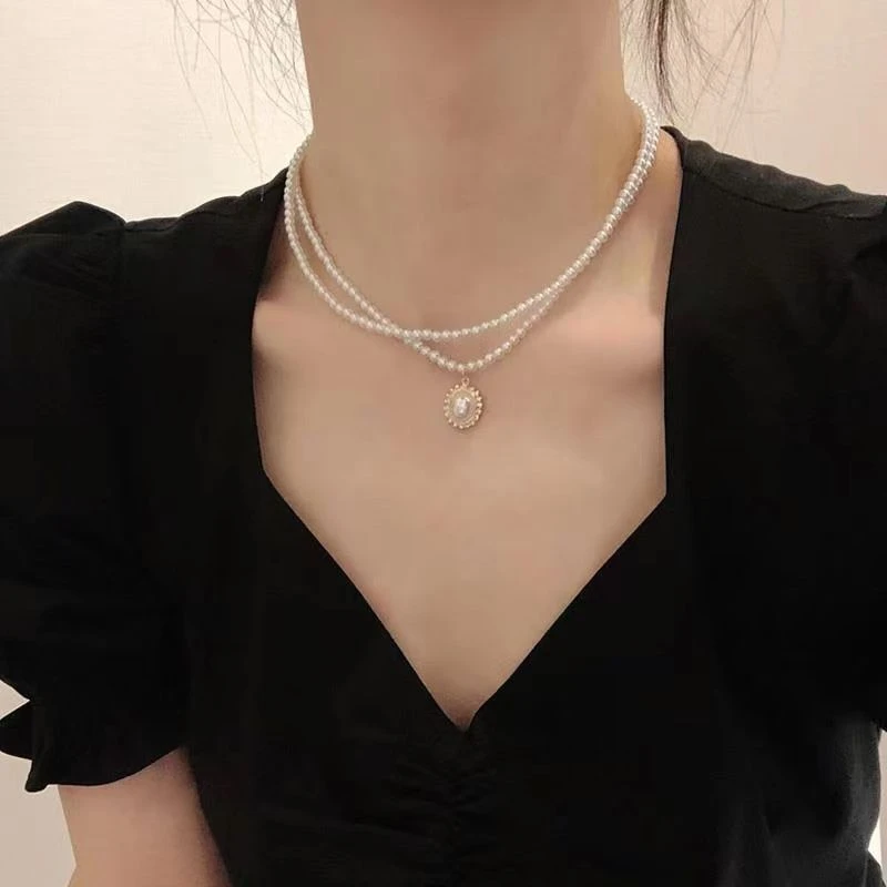 非金属项链 巴洛克小香风项链女双层法式复古小众简约高级锁骨链