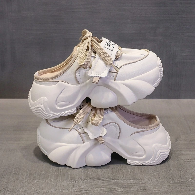 超火增高包头半拖鞋女外穿2024新款轻便厚底松糕无后跟老爹鞋女潮