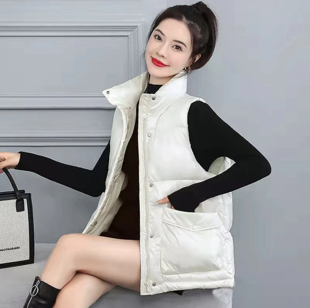 24年秋冬新款时尚棉马甲韩版宽松亮面免洗百搭马夹女洋气外穿棉服