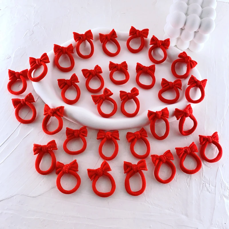 非金属布艺发饰 红色蝴蝶结发圈不伤发韩版宝宝发绳弹力皮筋发饰