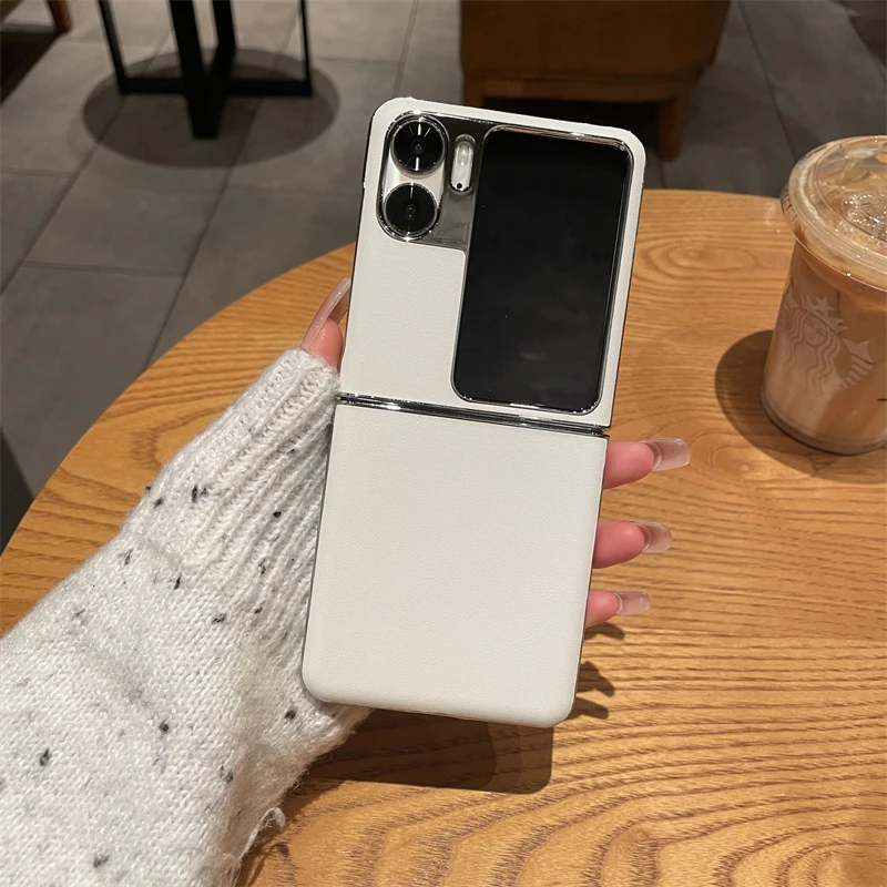 适用oppo Find N2flip手机壳电镀素皮折叠商务手机保护壳时尚潮流