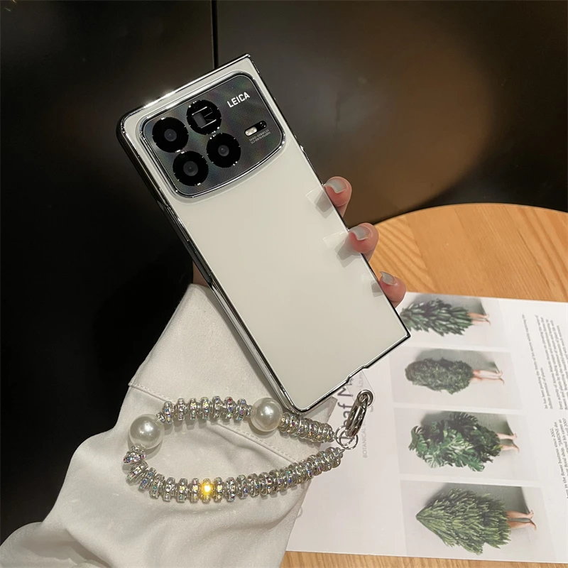 适用小米mixfold4手机壳折叠屏电镀玻璃壳手提链mixfold4时尚潮流