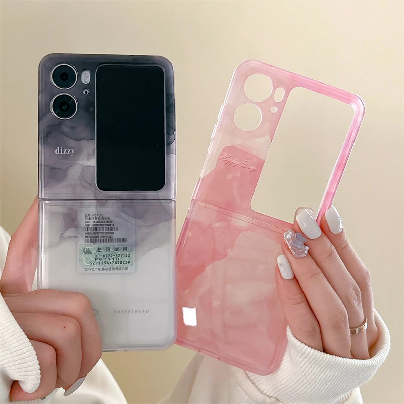 诺库oppofindn2flip手机壳折叠屏个性透明软壳晕染防摔保护壳手链