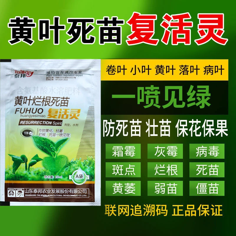 黄叶死苗复活灵一喷绿叶面肥烂根卷叶小叶不长果蔬花卉抗病水溶肥