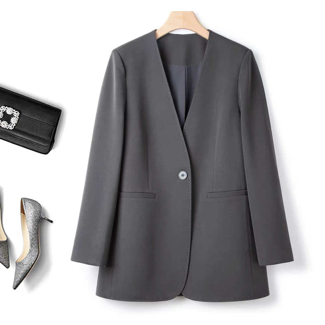 二哥二嫂【无领西装】秋季气质优雅省钱风无领百搭韩版小西装