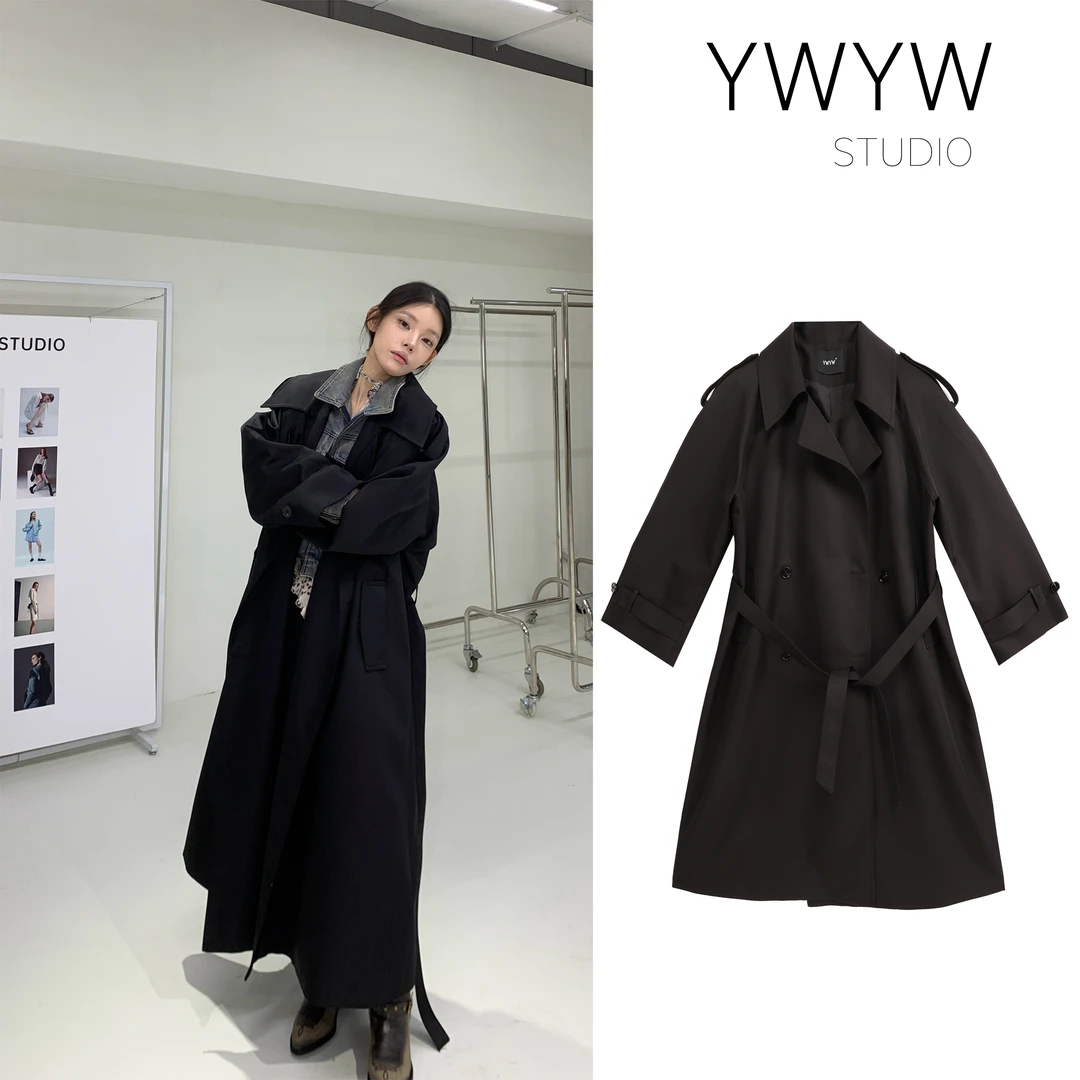 【YWYW25S/S】春季宽松复古韩系显瘦气质长款双排扣大风衣 3218
