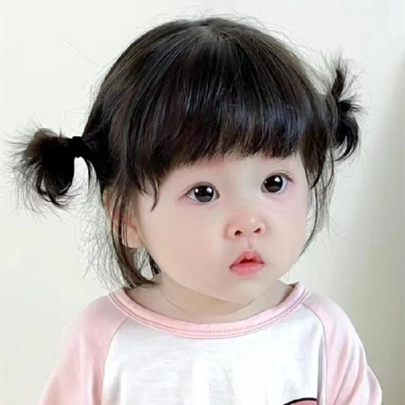 儿童假发女童可爱双丸子头自然拍照写真波波头日常宝宝透气全头套