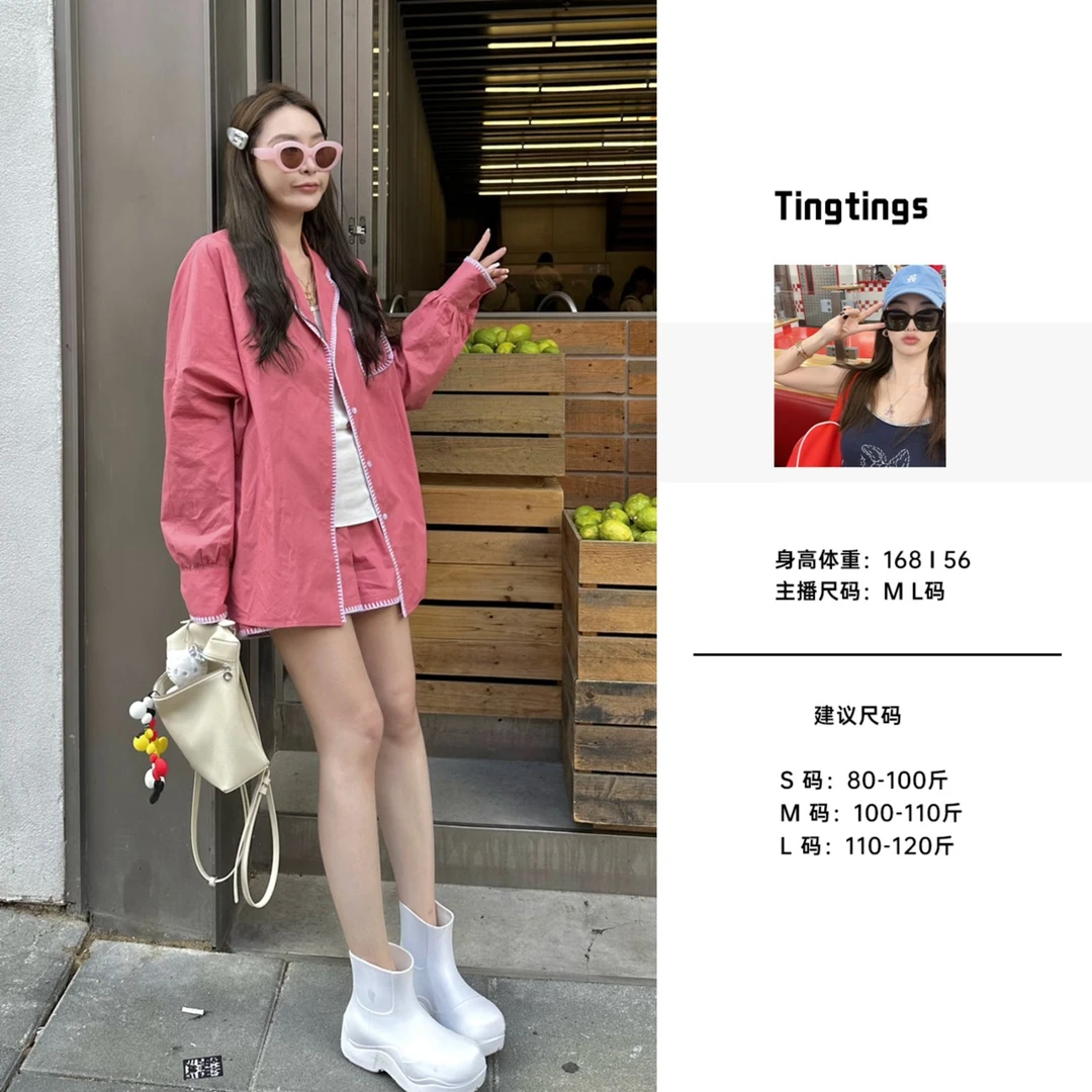TINGTINGS【手缝走线工艺】 懒人遮肉显瘦衬衫短裤套装