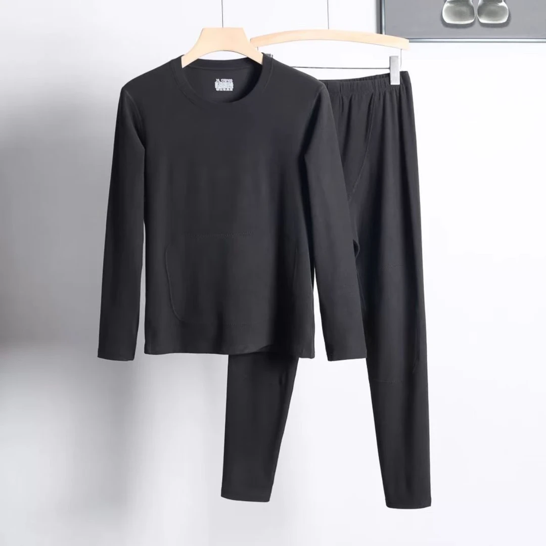 6066*男士保暖内衣加厚贴片含桑蚕丝羊绒防寒套装  Y3-2