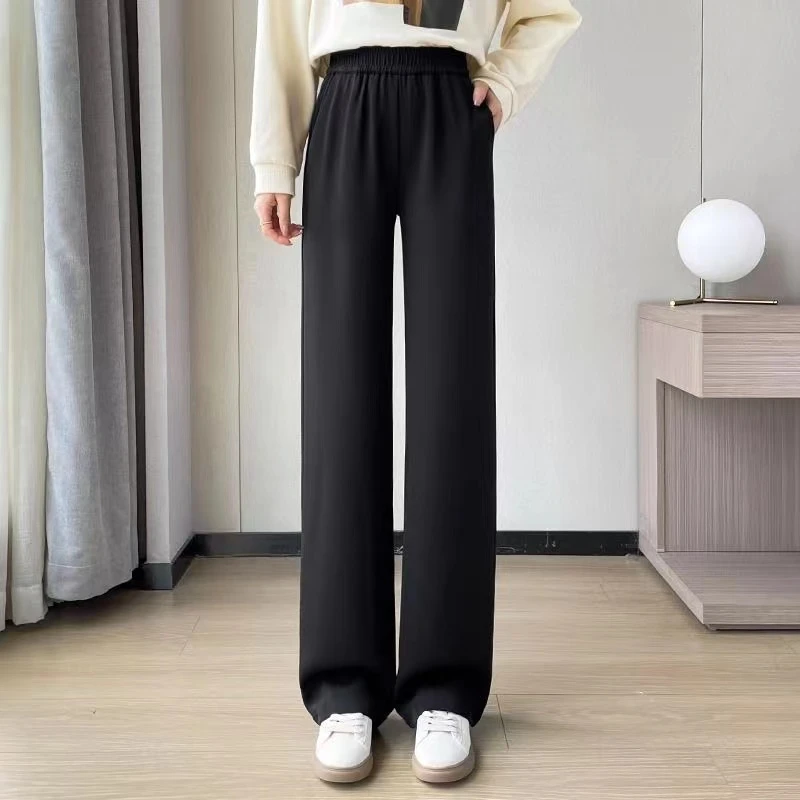 4326松紧腰带口袋女士西装裤垂感宽松直筒西装裤T2-4