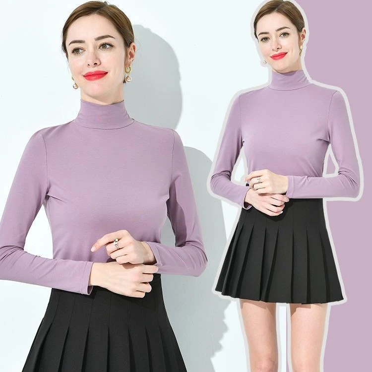 811高领面膜T打底衫春秋款长袖百搭修身显瘦莫代尔打底衫E3-1