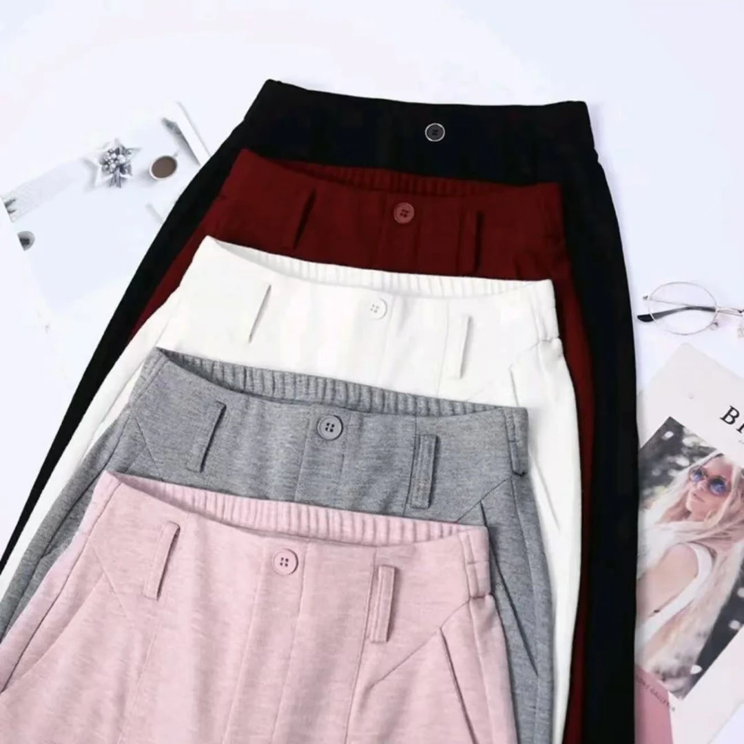 2191秋冬款加绒蚕丝羊毛高腰显瘦休闲裤宽松时尚纯色外穿/D1区