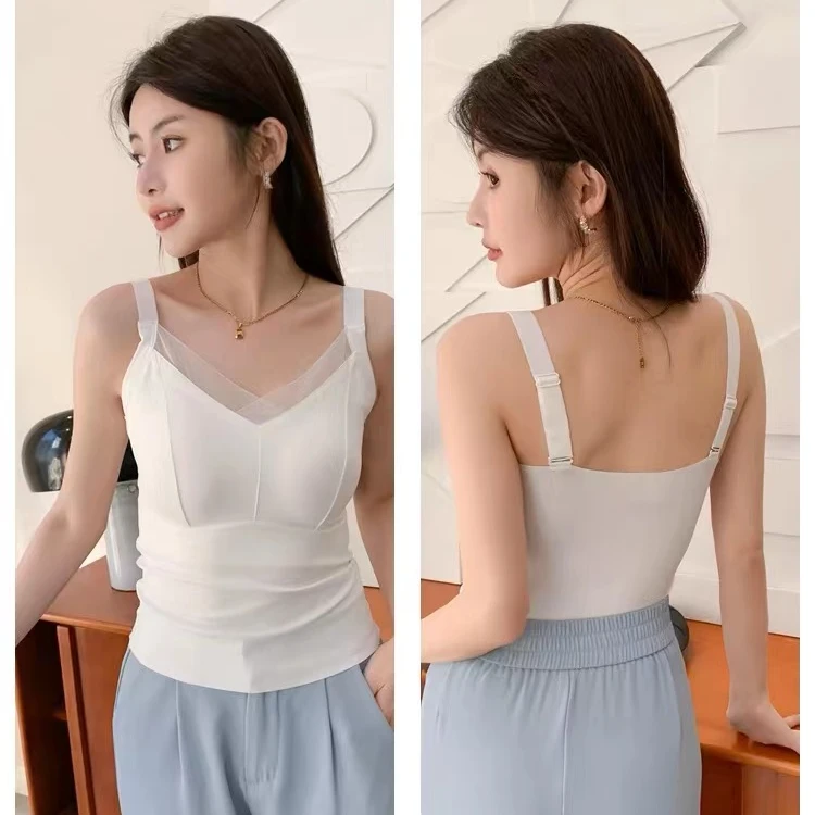 8804可调节蕾丝性感背心一体胸垫少女背心打底