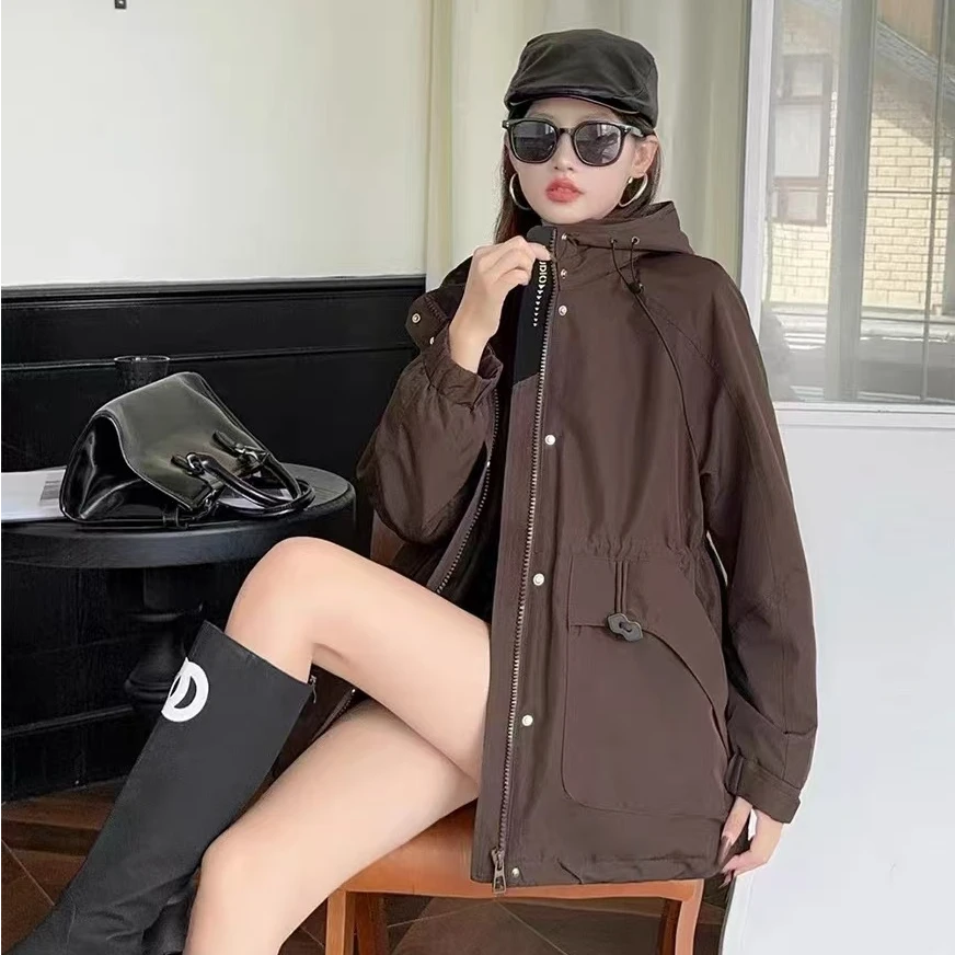 G58137新款韩版简约风加绒加厚工装连帽外套冬季保暖两件套