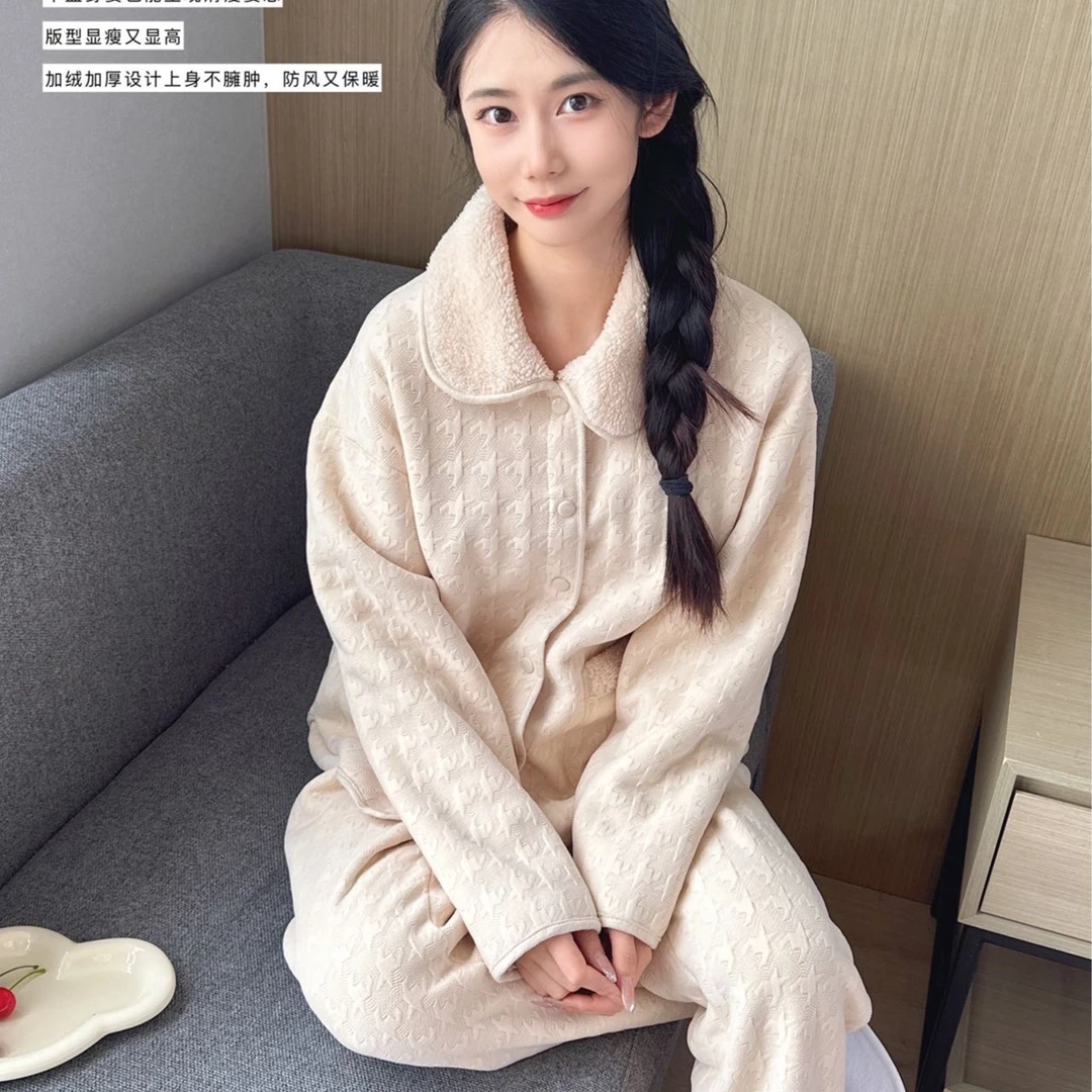 2.5斤重磅套装桃皮绒立体印花/羊羔厚绒家居服套装JH