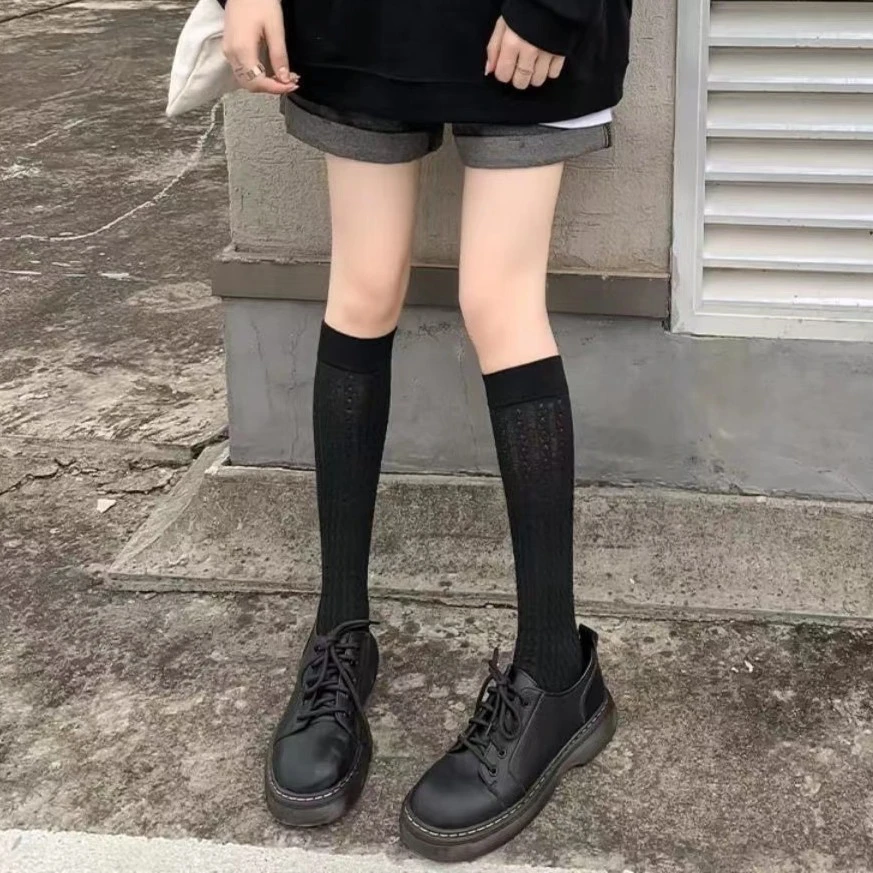 小腿袜女麻花日系洛丽塔jk棉袜韩版镂空麻花美腿长筒袜薄款学院风