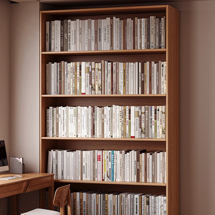 全实木书架一体靠墙简易书桌旁学生柜子储物柜落地多层柜家用书柜