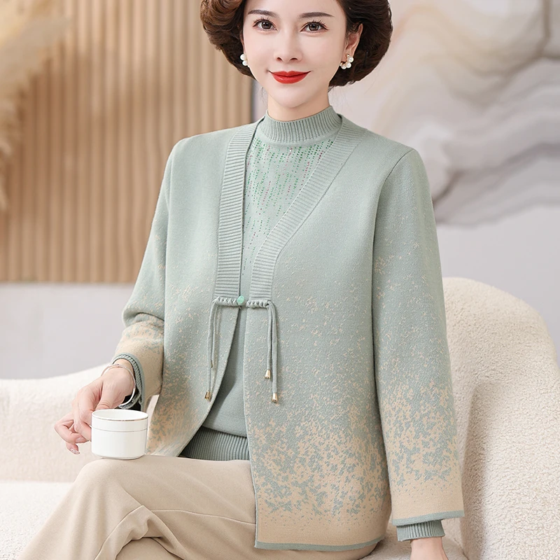 阔太太秋季针织毛衣开衫2024年新款设计感外套中老年女上衣两件套
