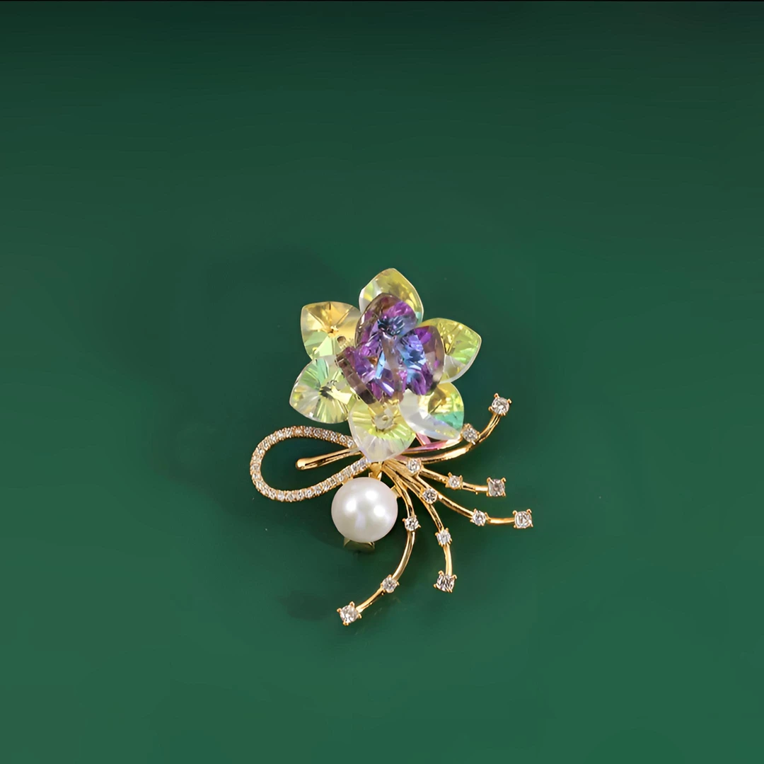 铜合金合成锆石胸针 施华家高档奢华优雅轻奢手工花朵胸针胸花女