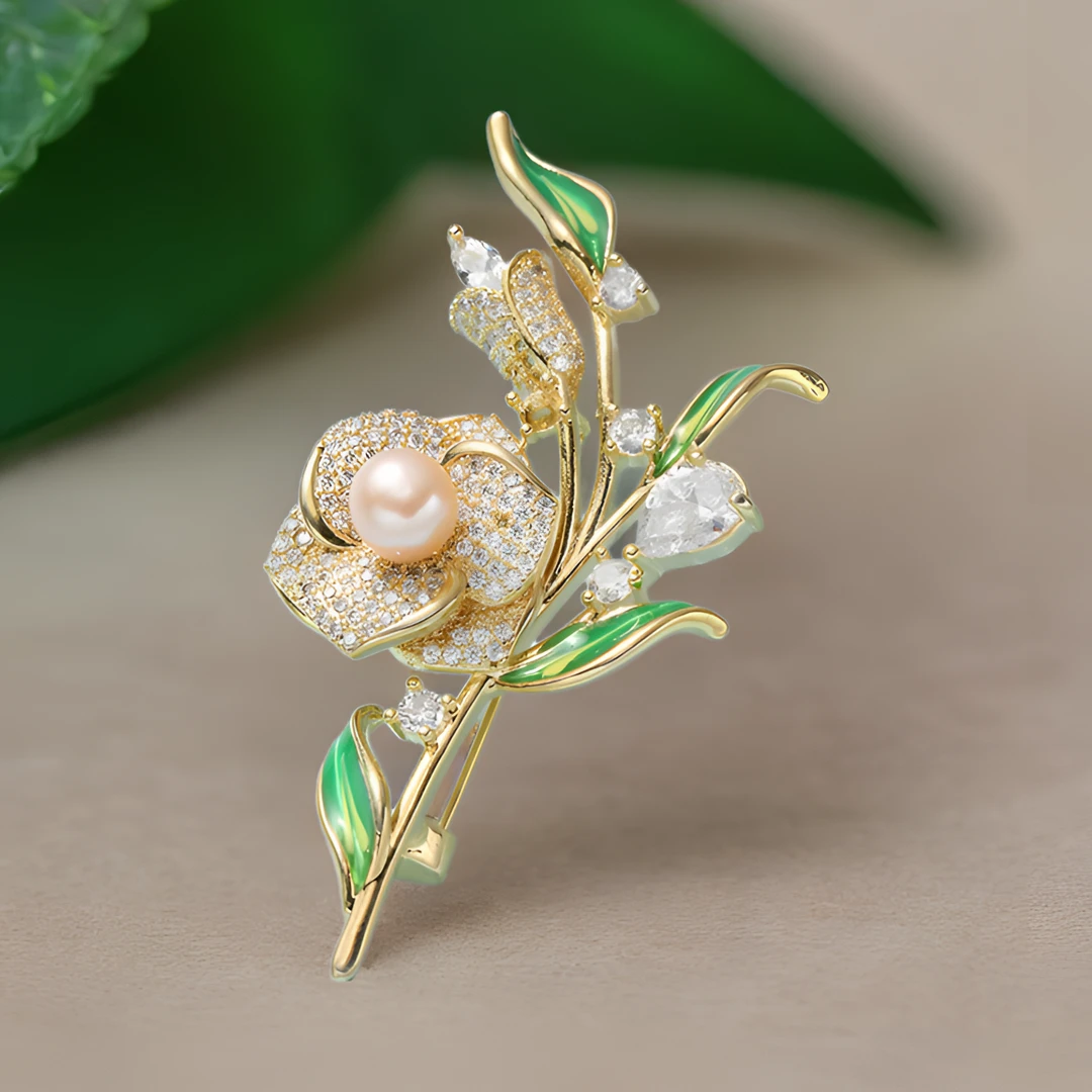 铜合金合成锆石胸针 百搭手工轻奢时尚优雅玫瑰花高档胸针胸花