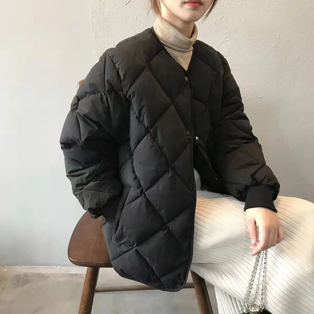 新款菱格羽绒服女冬季2023年新款面包服爆款羽绒服无领羽绒
