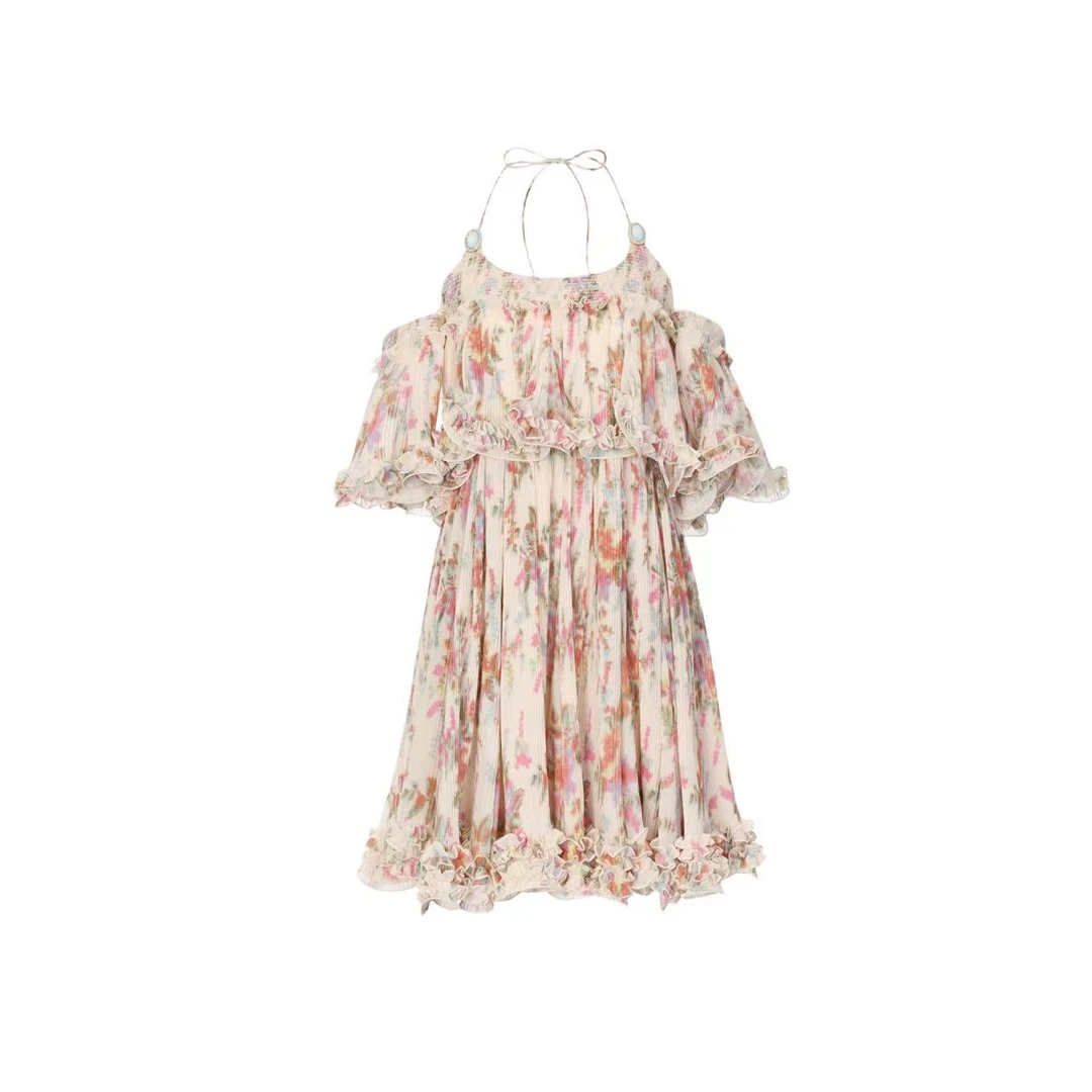 拉飞姆2024夏 压褶印花连衣裙LF24X31SO249