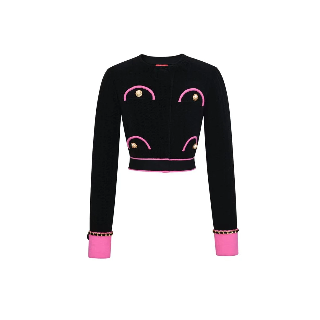 拉飞姆2023冬 撞色针织斜门襟开衫LF23D11ZM258