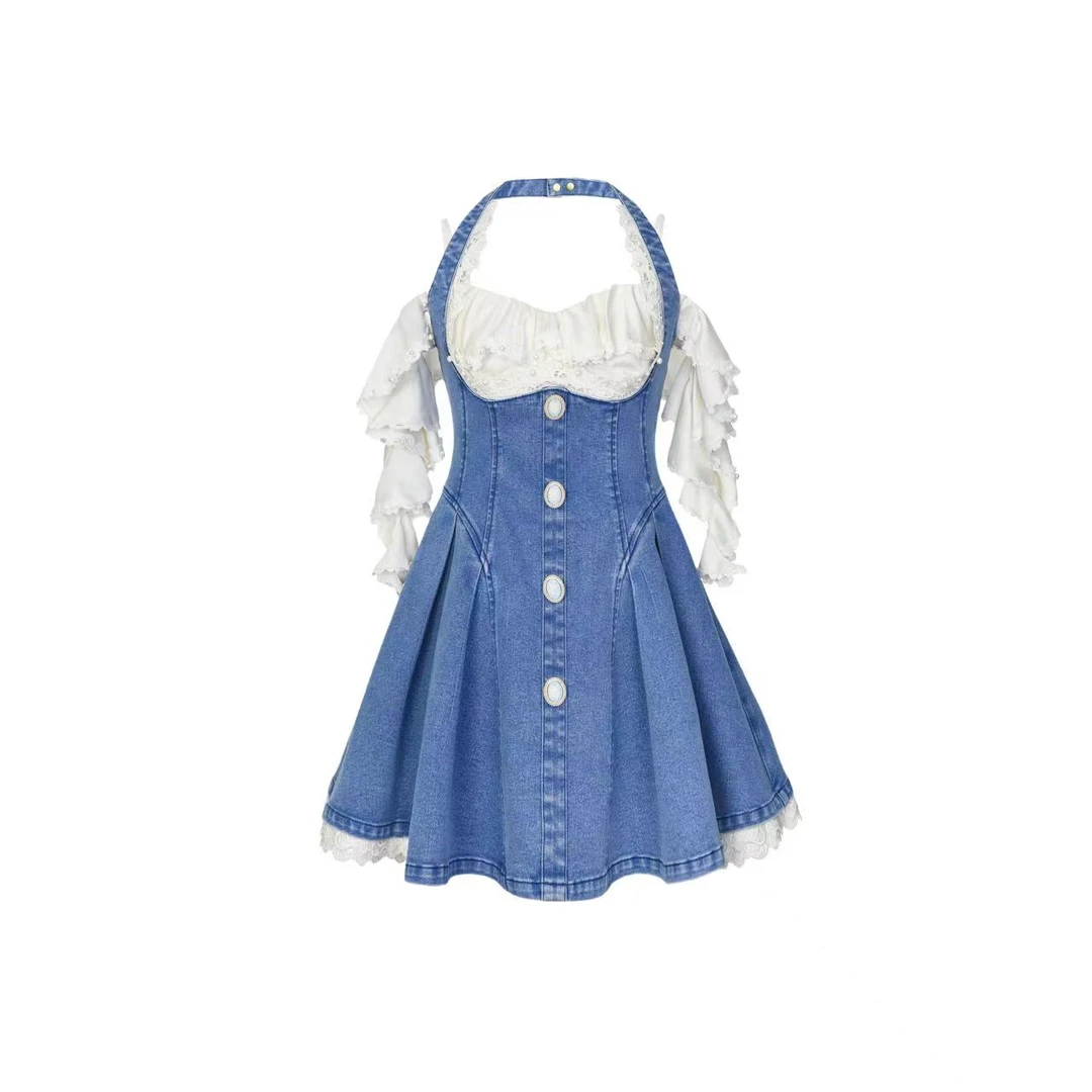 拉飞姆2024夏 浪漫宫廷风牛仔连衣裙LF24X31SO219