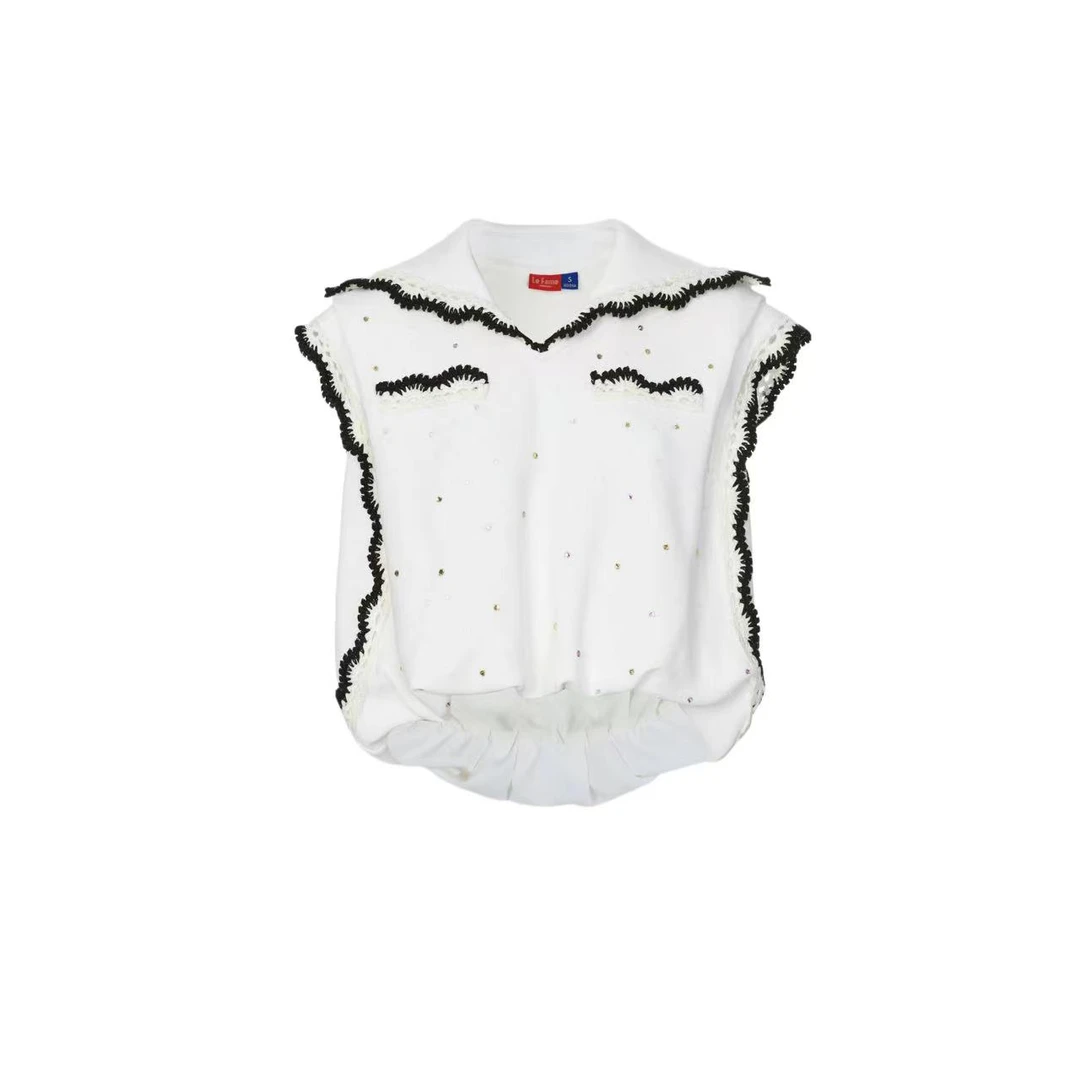 拉飞姆2024夏 撞色花边华丽上衣LF24X41SB221