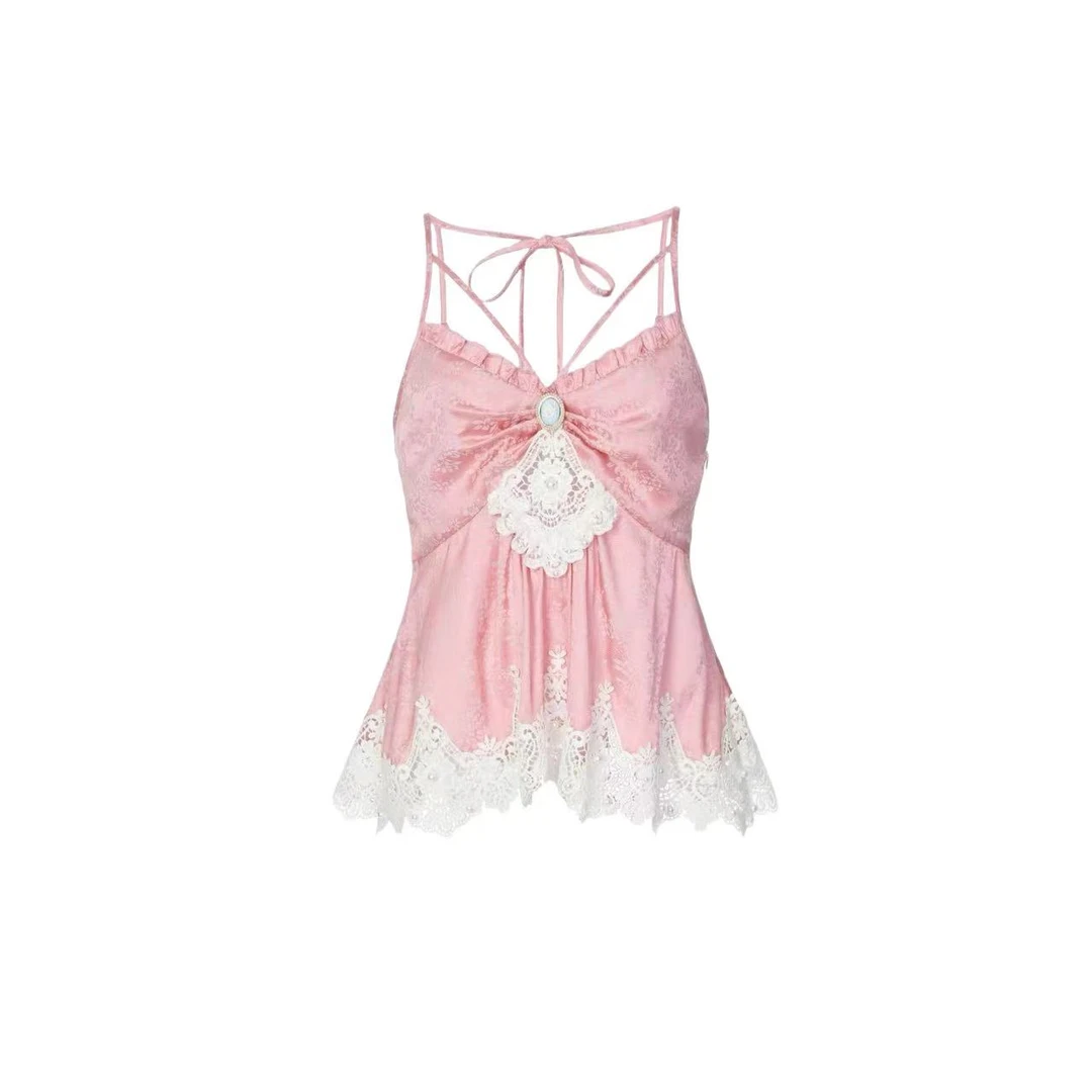 拉飞姆2024夏 缎面提花吊带上衣LF24X00SV301