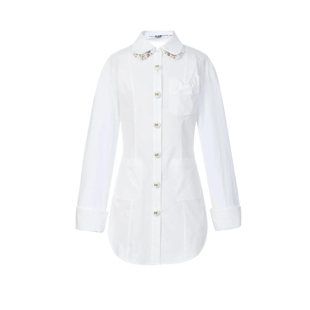 拉飞姆2025春 双层领钉珠装饰上衣LF25C21SB179