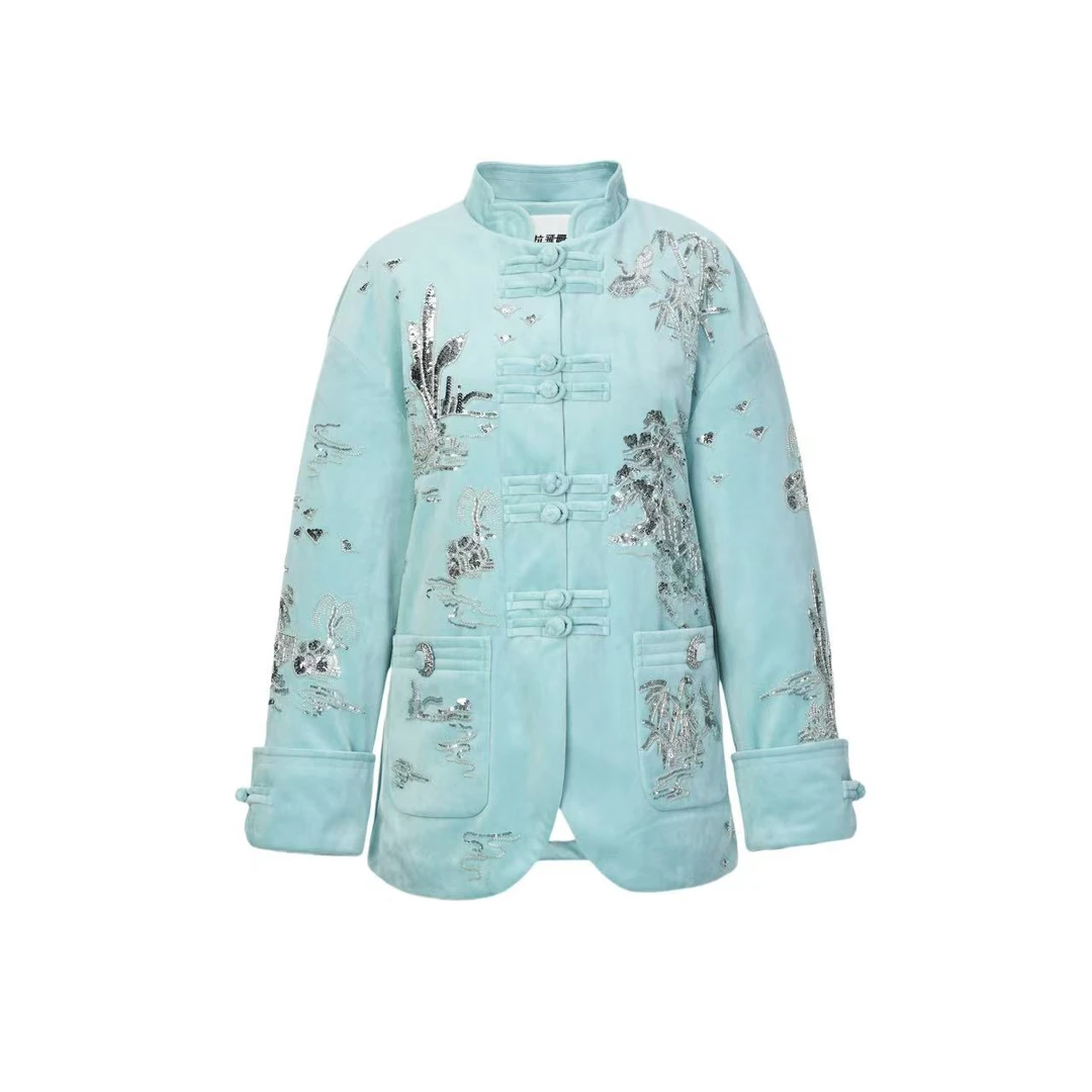 拉飞姆2024冬 中式亭台楼阁丝绒羽绒服LF24D31DC049