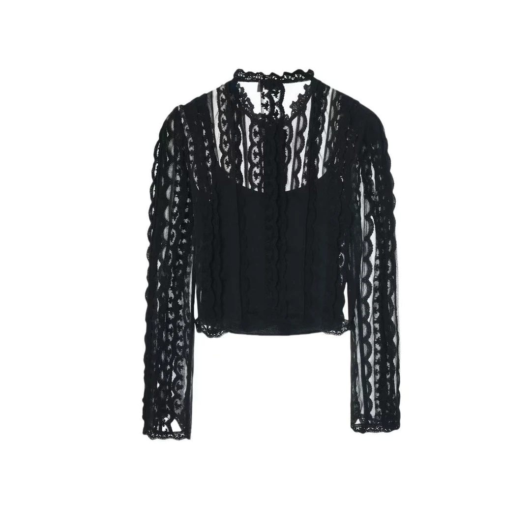 拉飞姆2024冬 洛可可蕾丝花边欧根纱上衣LF24D01SB266