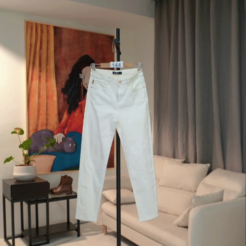 K009  牛仔裤简约百搭弹力修身小脚裤白色长裤  EW21Q4045C