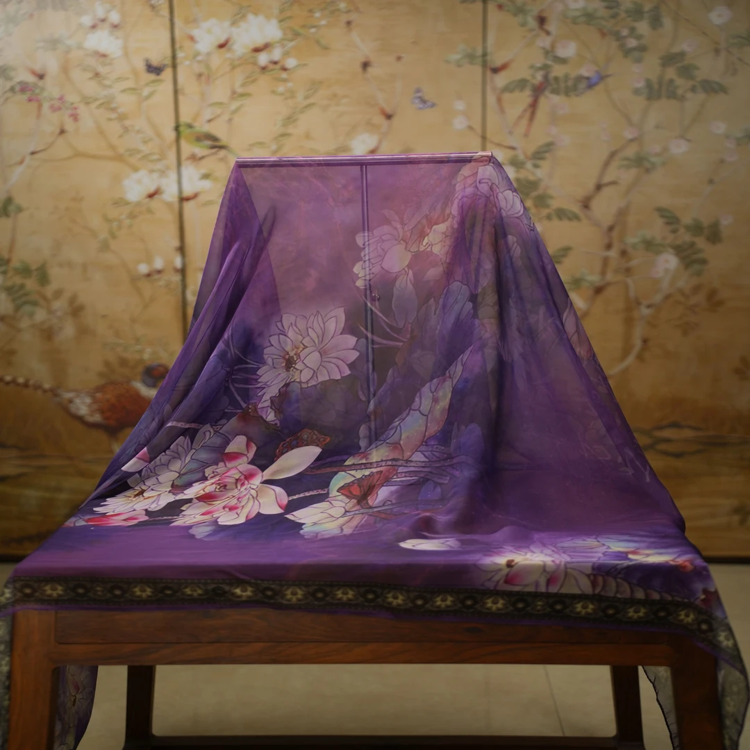 锦悦【紫烟】新中式轻奢高定国风大方巾140*140（A013）