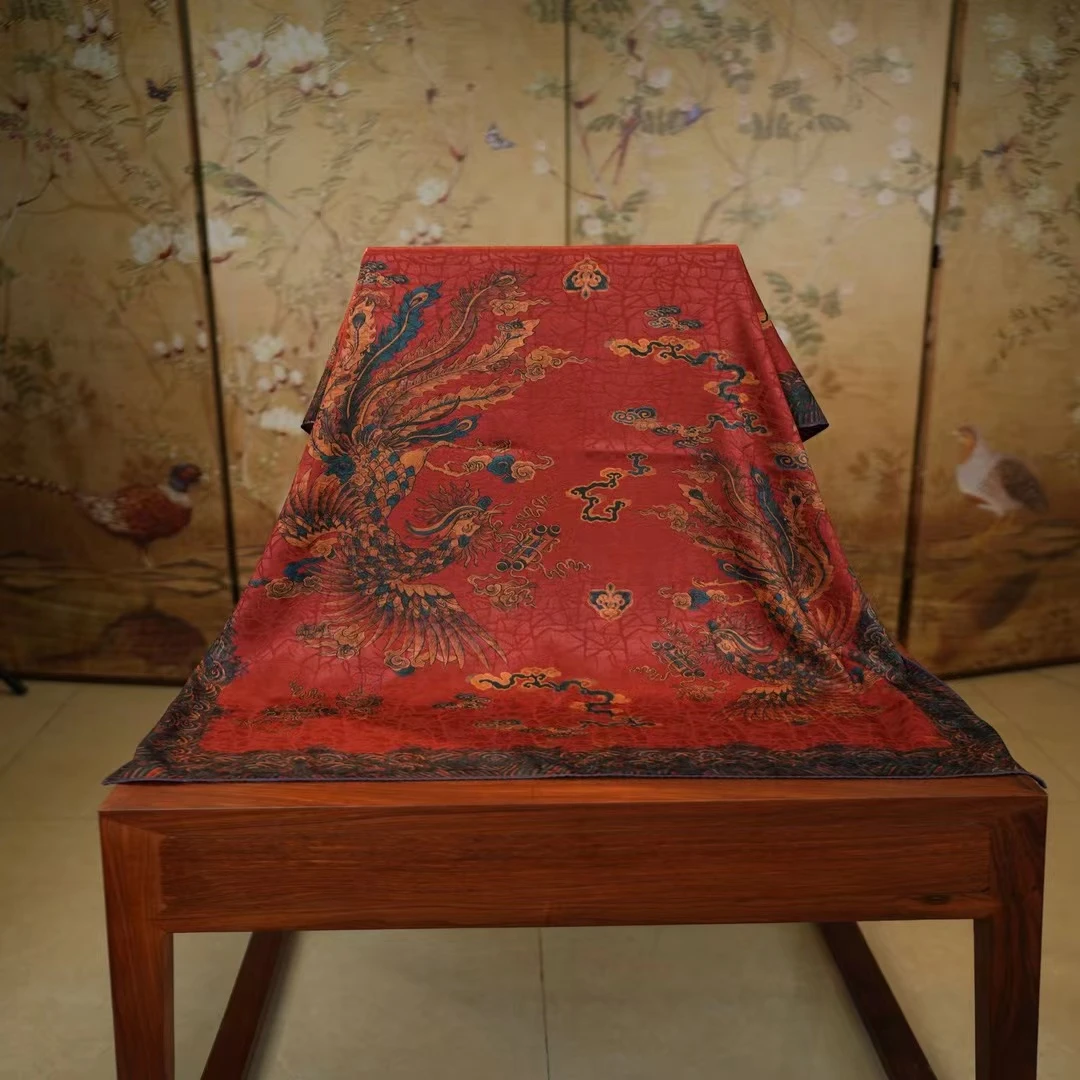 锦悦【金凤报喜】新中式龟裂纹轻奢高定国风丝巾70*180（A252）